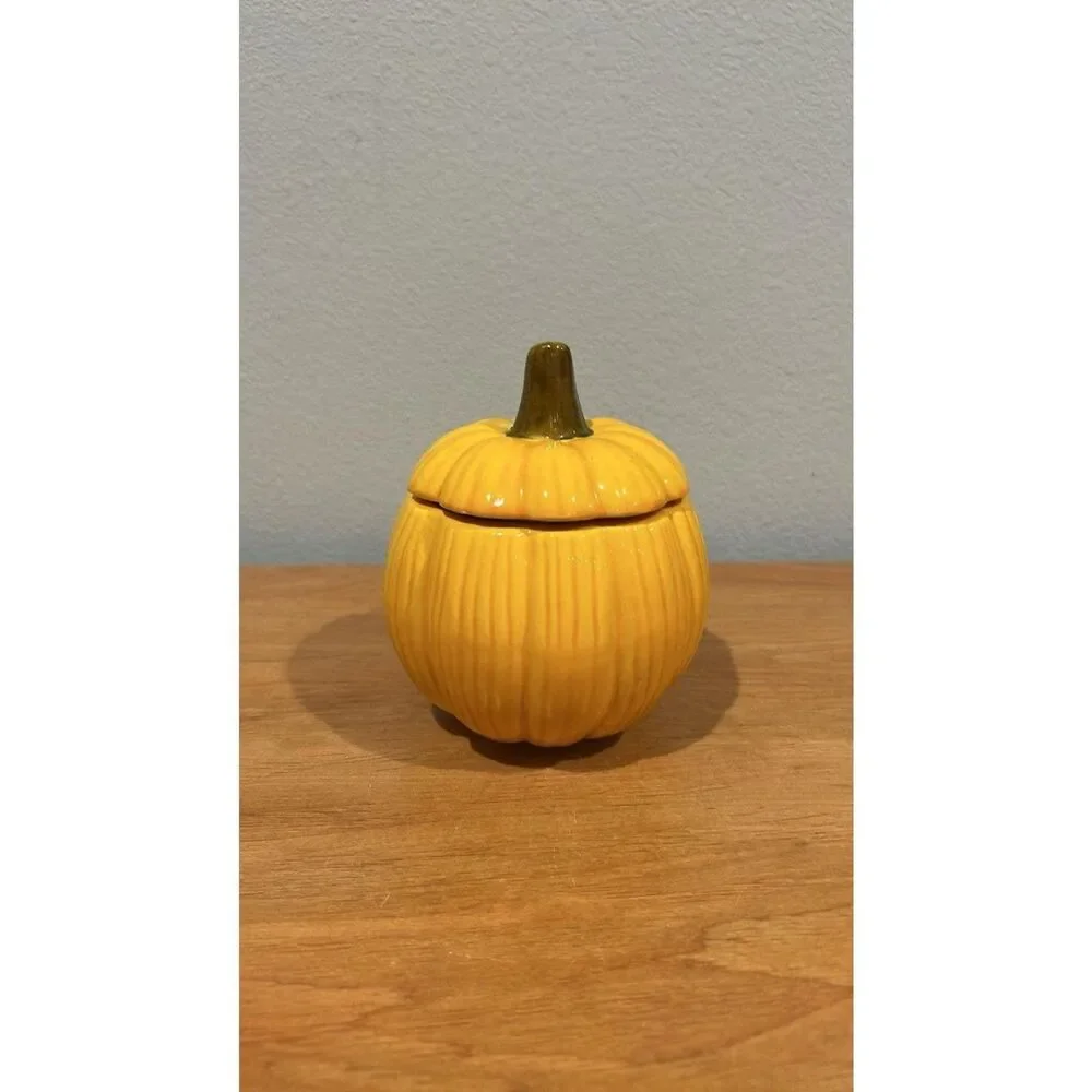 Vintage Pumpkin Bowl Jar with Lid  Ceramic Candy Dish